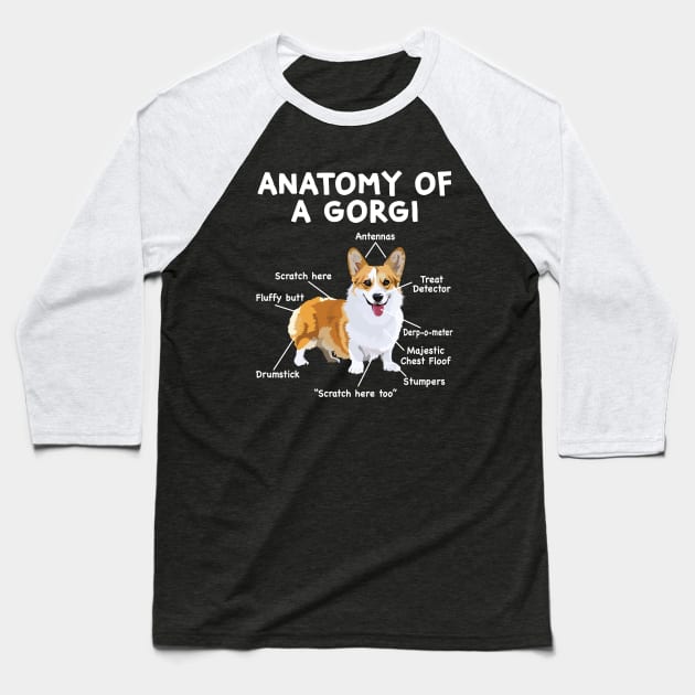 Anatomy of a Corgi Baseball T-Shirt by Wakzs3Arts
